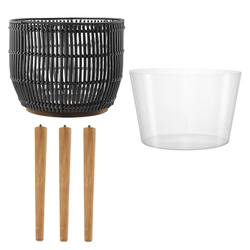 Casafield Indoor Planter with Stand, Black Floor Planter with Wood Legs, Large Plant Pot Cover with Liner for Houseplants, Flower Pots and Trees - color: Black With Natural Legs