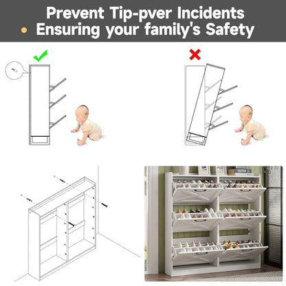 Maupvit Large Shoe Storage Cabinet with 6 Flip Drawers, Freestanding Shoe Organizer with Metal Handles for Entryway, Narrow Shoe Rack Cabinet, White - color: White, style: 6-Drawers