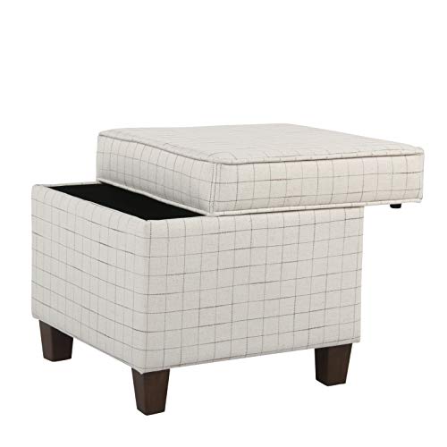 HomePop Home Decor | K7342-F2236 | Classic Square Storage Ottoman with Lift Off Lid | Ottoman with Storage for Living Room & Bedroom, Natural Windowpane, White Natural Stripes Large - color: White Natural Stripes