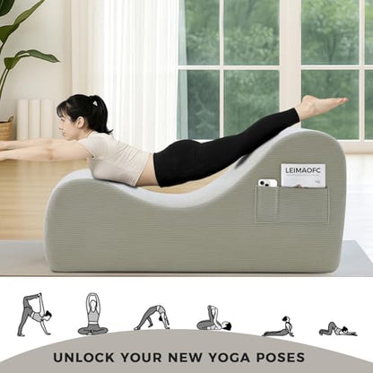 Yoga Chair Lounge for Adult, Ergonomic Chaise Lounge Chair with Side Pocket, Headrest, Waist Pad, Ottoman，Perfect for Stretching, Massage, and Relaxation, Used in Living Room, Bedroom - color: Grey