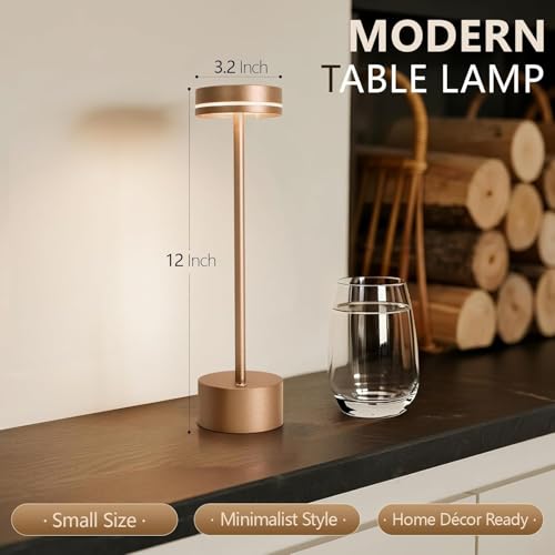2 Pack Cordless Table Lamp Rechargeable, Touch Desk Lamp - 5000mAh Battery, 3 Color Dimmable Led Light, Small Portable Aluminum Light for Outdoor/Patio/Dining/Tabletop/Bar/Office, Home Decor