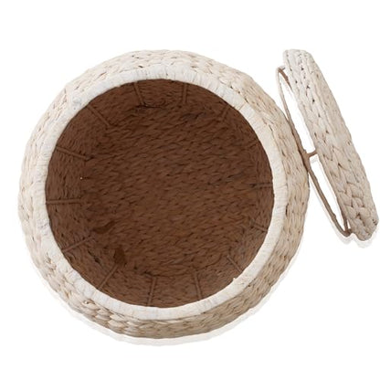Casafield Round Storage Basket with Lid - Whitewash, Handwoven Water Hyacinth Organizer for Laundry, Blankets, Plants, Bedroom, Living Room, Office - color: Whitewash