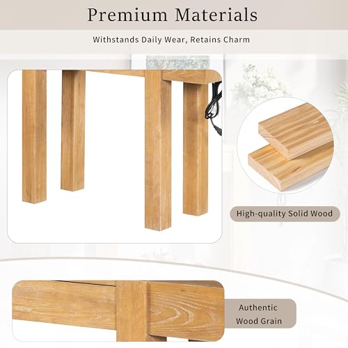 Rustic Console Table with Hidden Drawer, Wooden Sofa Table Behind Couch | Side Power Outlet,for Entryways, Living Room, Foyer, Natural - color: Nautral