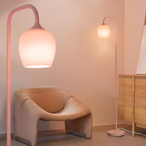 ONEWISH Pink Floor Lamp-Modern Standing Lamp for Living Room Bedroom, Glass Lamp Shade, LED Bulb Included, Cute Simple Design, for Girls Women - color: 1-Piece Pink