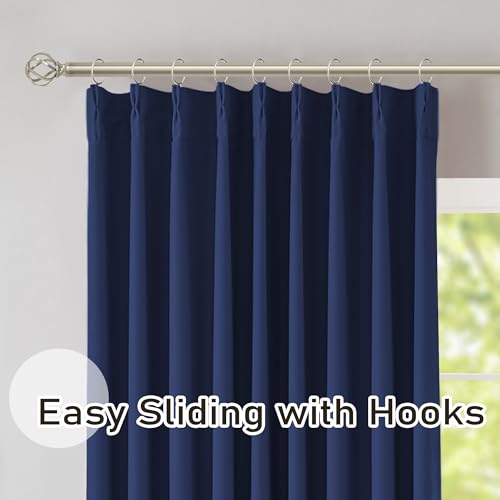 Navy Pinch Pleated Blackout Curtains with Hooks - 100 inch Length Room Darkening Thermal Insulated Window Curtain Panels for Living Room Bedroom 2 Panel 40" Wx100 L - color: Navy, size: 40"W x 100"L (Pack of 2)