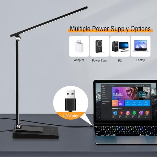 Rechargeable LED Desk Lamp, 800LM 2600mAh Reading Table Lamp | 5 Color Modes 5 Brightness Touch LED Desk Lamps, Bedside Lamp with USB Charging Port for Study Home Office Nail, Black - color: Black