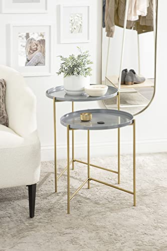 Kate and Laurel Ulani Modern Nesting Side Table, Set of 2, Gray and Gold, Sophisticated Glam End Tables for Storage and Display - color: Gray/Gold