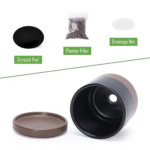 D'vine Dev 2-Pack Ceramic Pots with Saucers, Black/Tan, 3.5 in, 94-V-A-7 | Modern Cylinder Design, Glazed Ceramic, Drainage Hole & Saucer Included, High Temperature Fired, Elegant Home Accent - color: Black/Speckled Tan, size: 3.5 Inch