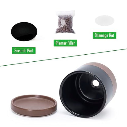 D'vine Dev 2-Pack Ceramic Pots with Saucers, Black/Tan, 3.5 in, 94-V-A-7 | Modern Cylinder Design, Glazed Ceramic, Drainage Hole & Saucer Included, High Temperature Fired, Elegant Home Accent - color: Black/Speckled Tan, size: 3.5 Inch
