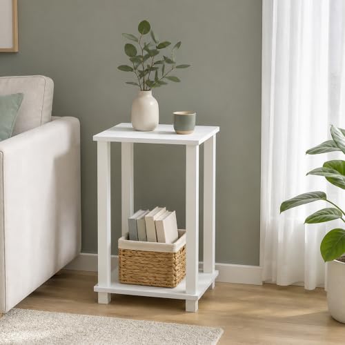 2-Tier Small End Table with Open Shelf, Easy Assembly Toolless Nightstand, Night Stand, Side Table, for Bedroom, Living Room, White - color: White/White, size: 2 Tier, Set of 1