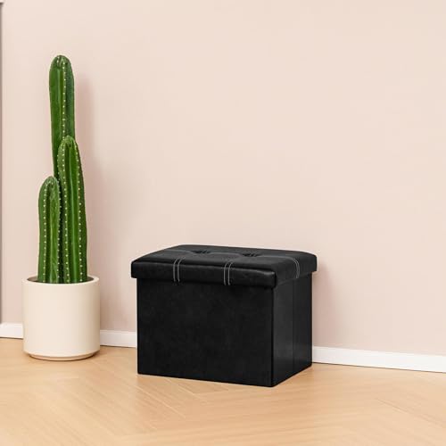 B FSOBEIIALEO Folding Storage Ottoman Cube, Faux Leather Footrest Seat Coffee Table, Black 16.5"x12.6"x12.6" - color: Black 16.5"x12.6"x12.6"