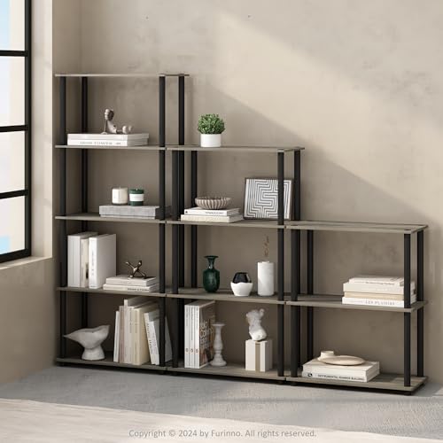 Furinno Turn-N-Tube Book Shelf, 3-Tier Bookshelf, Bookcase with Multipurpose Compact Display Rack, 11.6 x 23.6 x 29.6, for Living Room, Bedroom, Home Office, French Oak/Black - color: French Oak/Black, size: 3-Tier Round Tube