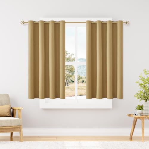 ChrisDowa Mustard Yellow Blackout Curtains 45 Inch Long 2 Panels for Bedroom - color: Mustard Yellow, size: 52"W x 45"L (Pack of 2)