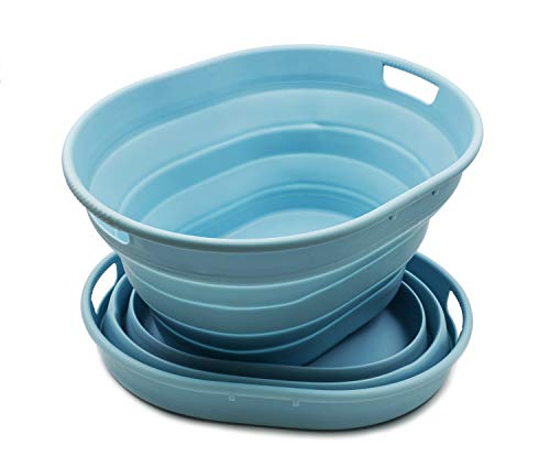 SAMMART 25L Collapsible Plastic Laundry Basket - Oval Tub/Basket - Foldable Storage Container/Organizer - Portable Washing Tub - Space Saving Laundry Hamper (2, Sea Angel) - color: Sea Angel