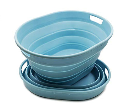 SAMMART 25L Collapsible Plastic Laundry Basket - Oval Tub/Basket - Foldable Storage Container/Organizer - Portable Washing Tub - Space Saving Laundry Hamper (2, Sea Angel) - color: Sea Angel