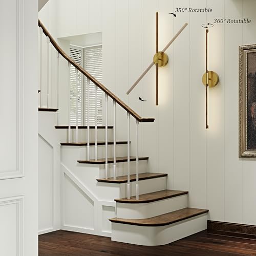 32" Battery Operated Wall Sconce Set of 2, 350° Rotating Lamp, Walnut Gold | Wireless, 8000mAh Rechargeable Battery, Stepless Dimming, 3000K-6000K, Remote & Touch Control, Timer, Living Room, Bedroom - color: Walnut Gold, size: 32 Inch (2 Pack)