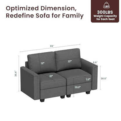 60" Modular Sectional Sofa with Hidden Storage, Convertible U Shaped 2 Seat Sofa Couch with, Comfy Upholstered Couches for Living Room, Apartment, Office,Bedroom