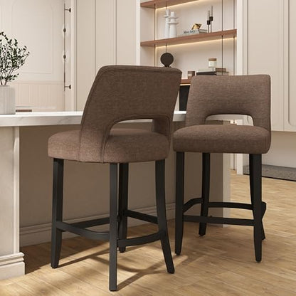 VKNOW Bar Stools Set of 2, 26" Upholstered Counter Height Bar Stools | Modern Counter Stools with Black Rubberwood Legs for Kitchen Island Dining Room Bar, Brown-Black Legs - color: Brown-black Legs, size: Set of 2