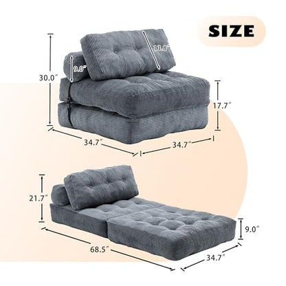 Grey Convertible Sofa Bed Folding Sofa Bed Sleeper Chair Couch Beds, Comfy Floor Beds with Pillow and Back Support, Small Couch for Bedroom, Living Room Bedroom - color: Grey