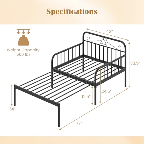 GIANTEX Metal Twin Bed Frame, Convertible Sofa Bed with Headboard & Armrests, Pull-Out Sleeper Chair Bed for Small Spaces Dorm Guest Apartment, Suitable for Folding Sofa Mattress (Black) - color: Black