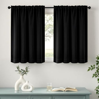 MIULEE Black Short Blackout Curtains 40"x36" Long 2 Panels | Room Darkening, Kitchen Cafe Rv Basement Bathroom Bedroom Window Drapes, Rod Pocket, Privacy Half Window Small Curtains Tiers - color: Black, size: 40"W x 36"L (Pack of 2)