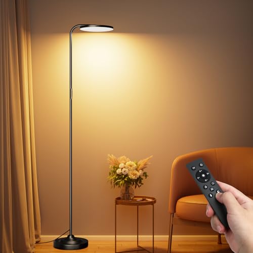 36W LED Floor Lamp, Super Bright Standing Lamp, Modern Stepless Dimmable Torchiere Tall Lamp with Remote Control, 350°Rotating Head Reading Floor Lamp for Living Room, Bedroom, Office - color: Deep Black