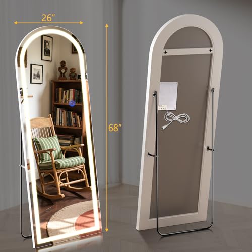 Arch Full Length Standing Mirror with LED Lights, 68"x26" Lighted Mirror with Dimming & 3 Color Lighting, Tall Mirror Full Body for Bedroom, Dressing Room - color: Arched, size: 68"L x 26"W