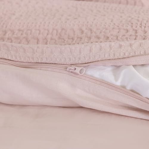 Dreamology Queen Duvet Cover Set, Waffle Duvet Cover, 100% Cotton Waffle | Duvet Cover Set with Zipper Closure, Soft Textured & Breathable Duvet Cover Queen,Bedding Set 3 Pieces (Dusty Pink) - color: Dusty Pink, size: Queen