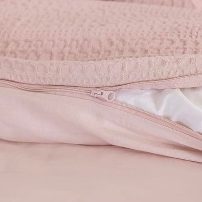Dreamology Queen Duvet Cover Set, Waffle Duvet Cover, 100% Cotton Waffle | Duvet Cover Set with Zipper Closure, Soft Textured & Breathable Duvet Cover Queen,Bedding Set 3 Pieces (Dusty Pink) - color: Dusty Pink, size: Queen