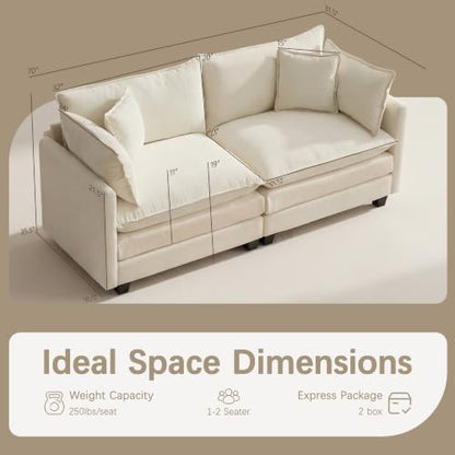 Oversized Loveseat Sofa, 70" Sectional Cloud Couch, 2 Seat Modern Comfy Sofa Chenille Deep Seat Couches with 2 Pillows, for Small Apartment, Living Room (Beige 70" Loveseat) - color: Beige, size: 70" Loveseat