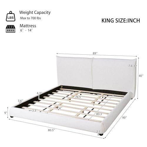 DNYN Upholstered Platform Bed Frame with Thick Pillow-Back Headboard | Linen Fabric Bed| Low-profile Design| No Box Spring Needed| Wooden Slats Support| Easy Assemble| King Size - size: King