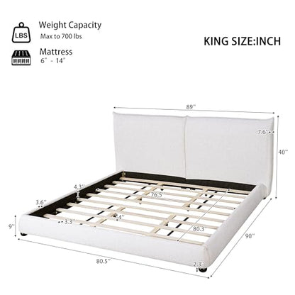 DNYN Upholstered Platform Bed Frame with Thick Pillow-Back Headboard | Linen Fabric Bed| Low-profile Design| No Box Spring Needed| Wooden Slats Support| Easy Assemble| King Size - size: King