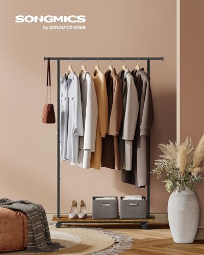 SONGMICS Clothes Rack with Wheels, Clothing Rack for Hanging Clothes, 38.8 Inches Metal Garment Rack with Shelf, Loads up to 110 lb, for Bedroom, Closet, Rustic Brown and Ink Black UHSR151B01 | Clothing Rack for Hanging Clothes, 38.8 Inches, Loads up to 1