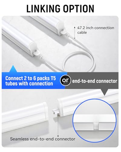 (6 Pack) 4FT T5 LED Integrated Fixture, 6500K,20W,2300LM(Super Bright White) Linkable LED Shop Light,Garage Ceiling and Cabinet Light,Strip Light,Corded Electric with ON/Off Switch - size: 6 PACK