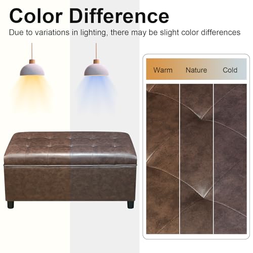 Rectangular Lift Top Storage Ottoman Bench, Faux Leather Storage Bench for Living Room Entryway Bedroom,Espresso - color: Espresso