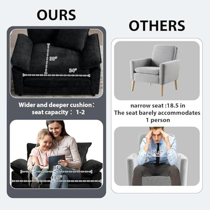 Modern Oversized Chair with Ottoman, Comfy Chenille Accent Chair Large Upholstered Armchair with Extra Thick and Deep Seat Lounge Chair for Living Room,Bedroom,Apartment,Black - color: Black, size: 1(chair+ottoman)