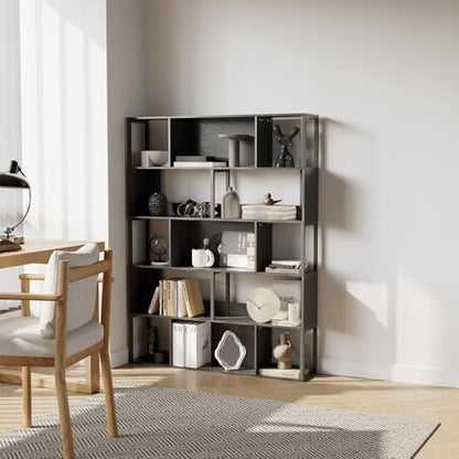 Garvee 5-Tier Bookshelf, Tall Geometric Bookcase, Modern Room Divider & Display Shelf with Anti-Tipping Devices, Mid Century Bookshelf for Living Room, Home Office | Display Shelf with Anti-Tipping Devices, Mid Century Bookshelf for Living Room, Home Offi