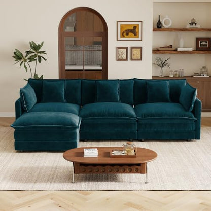 3 Seater Sectional Sofa,103.8 inch L-Shape,Blue | Chenille Deep Seat Sofa with Pillow for Living Room, Bedroom and Apartment - color: Blue, size: 103.8Inch-L