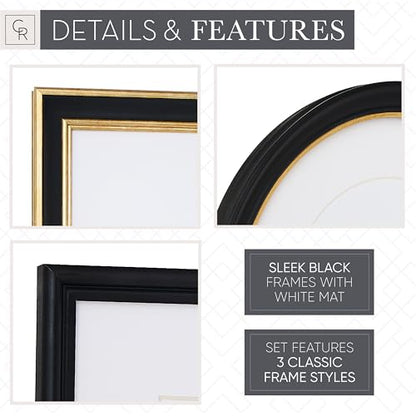 Mixed Gallery Wall Frame Set, (2) 16x20 Inch, (1) 11x14 Inch, and (2) 8x10 Inch, 5 Piece, Black/Gold with Oval - color: Black/Gold with Oval