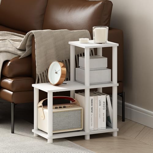 Furinno Turn-N-Tube Toolless Assembly 5-Tier White Book Shelf, Corner Shelf, Open Shelves, for Organization and Storage, Living Room, Garage, Home Office, Plain White - color: Plain White/White
