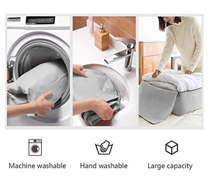 3pcs Cotton Clothes Bedding Storage Organizer Bins with Handles 3-side Zip | Breathable Canvas, Soft Storage Bins, Good for winter Clothes, Sweaters blankets, duvets, pillows Organizer, Beige, washable
