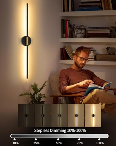 24" Battery Operated Wall Sconce Set of 2, 350° Rotating Lamp, Black Gold | Wireless, 8000mAh Rechargeable Battery, Stepless Dimming, 3000K-6000K, Remote & Touch Control, Timer, Living Room, Bedroom - color: Black Gold, size: 24 Inch (2 Pack)