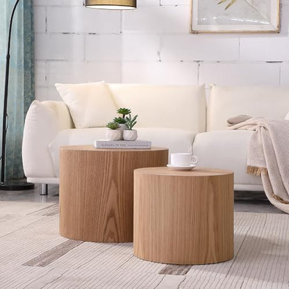 18.9" Round Nesting Coffee Table Set of 2, Modern Wooden Coffee Tables Circle Side Table for Small Space, Accent End Table Set, No Assembling, Matte Oak - color: 18.9" Oak