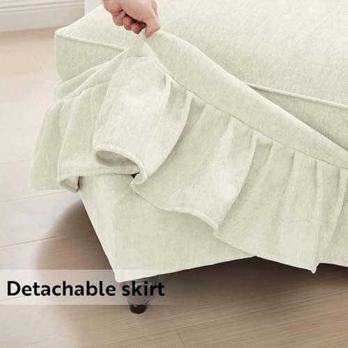 Modular Sectional Sofa Couch, Comfy Chenille Sofa with Removable Ruffled Skirt, Flared Armrests, Sturdy Legs, Convertible Sectional for Living Room, Bedroom, Apartment (Beige) - color: Beige, size: 107.1 Inch L