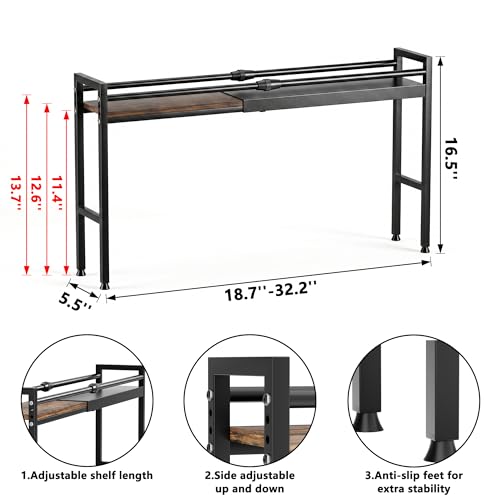 Extendable Over the Stove Shelf, Adjustable Height Over Stove Spice Rack | 18.7'' -32.2'' Over the Stove Shelves, Above Stove Storage Shelf for Seasoning, Oil Bottles, Cooking Essentials