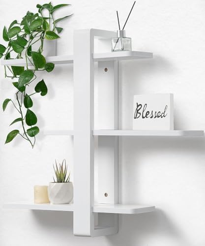 SUMGAR White Floating Shelves for Wall, 3 Tier Adjustable Large Shelf Unit | 20 Inch All Pine Wood, Decorative Shleving, Plants Photos Display, for Living Room, Bedroom, Office, Bathroom - color: White