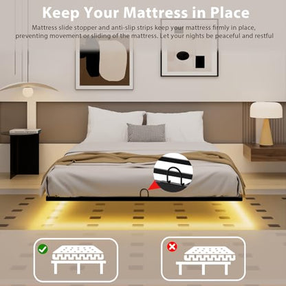 Queen Size Floating Bed Frame with Smart LED Lights, Metal Platform Bed | Modern Metal Platform Floating Bed Queen - Heavy Duty, Easy Assembly, No Box Spring Needed and Noise Free - size: Queen