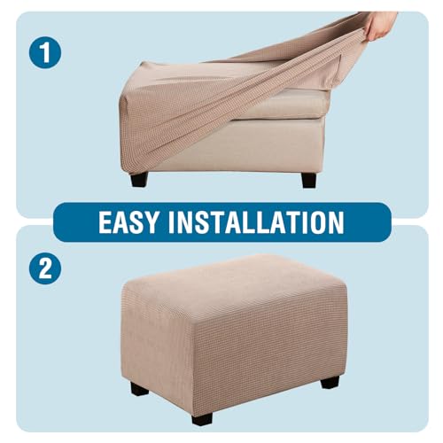 H.VERSAILTEX Ottoman Cover Slipcover Rectangle Fit Length 29"-34" Footrest Sofa Slipcovers Stool Cover Footstool Protector Covers Feature Stretch Thick Soft Jacquard Fabric Removable Washable - Sand - color: Sand, size: Rectangle-Large