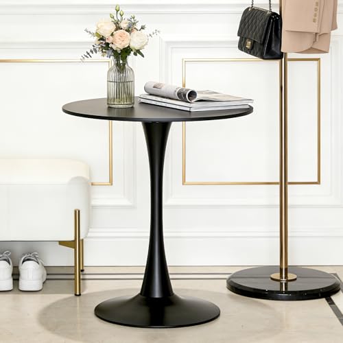 botzi 31.5 Inch Round Dining Table, Black Tulip Kitchen Table with MDF Top | Iron Matte Pedestal Base, Smooth Rounded Edges, Easy-Clean Coated Surface, For Kitchens And Small Spaces - color: Black, size: 31.5 Inches