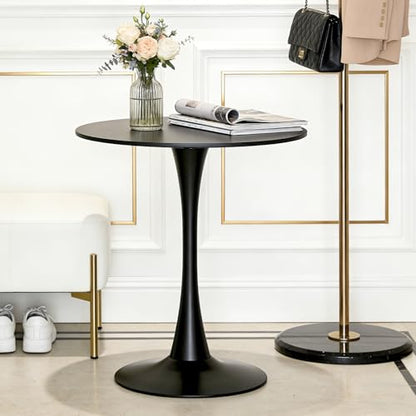 botzi 31.5 Inch Round Dining Table, Black Tulip Kitchen Table with MDF Top | Iron Matte Pedestal Base, Smooth Rounded Edges, Easy-Clean Coated Surface, For Kitchens And Small Spaces - color: Black, size: 31.5 Inches